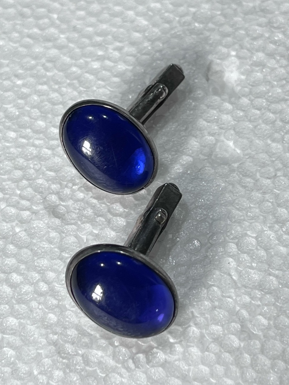 Swank Sterling Silver & Blue Oval Cuff Links